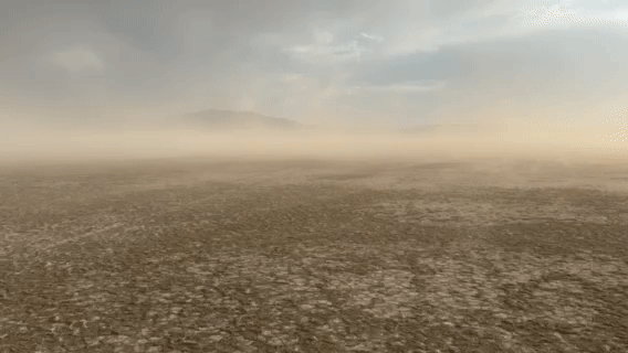 Dust storm approaching urban area